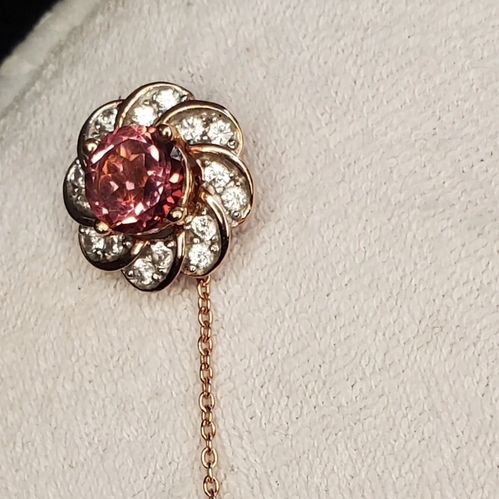 RG Plated Salmon Sorbet Quartz Amethyst Zircon Chain Earring
